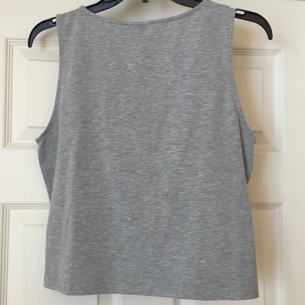 H&M Gray Lace-Up Front Cropped Tank Top Large L - Picture 2 of 4